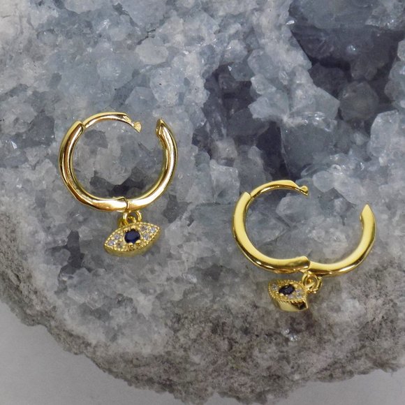 evil eye dainty delicate hoops huggies pave CZ - Picture 7 of 10